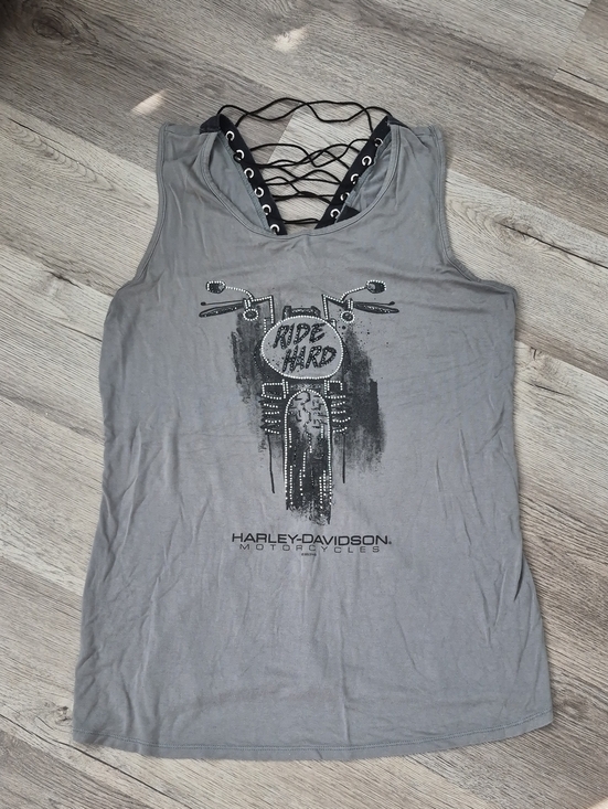Harley-Davidson Tops - Harley-Davidson Gray Lace-Back 'Ride Hard' Tank Size XL